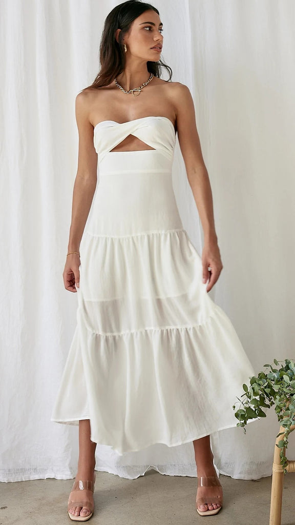 White Solid Cutout Bandeau Dress Gabi Swimwear White Solid Cutout Bandeau Dress Gabi Swimwear