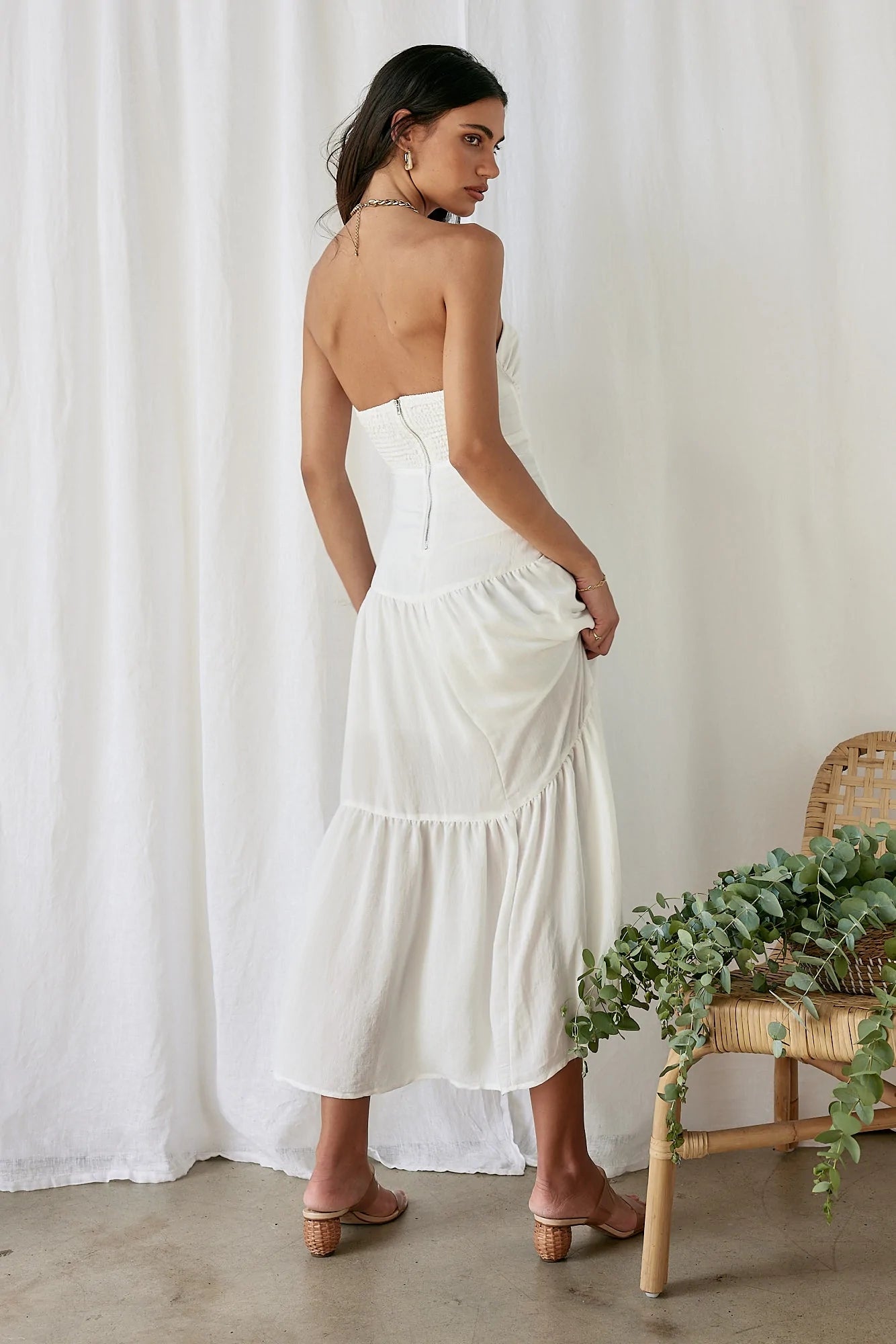 White Solid Cutout Bandeau Dress