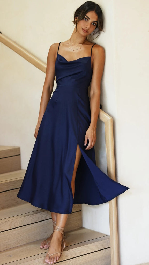navy slip midi dress Navy Satin Slip Midi Dress – Gabi Swimwear
