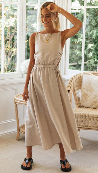 Beige Backless Maxi Dress