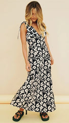 Black White Silhouette Floral Maxi Dress