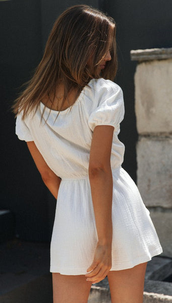 White Knot Pockets Rompers