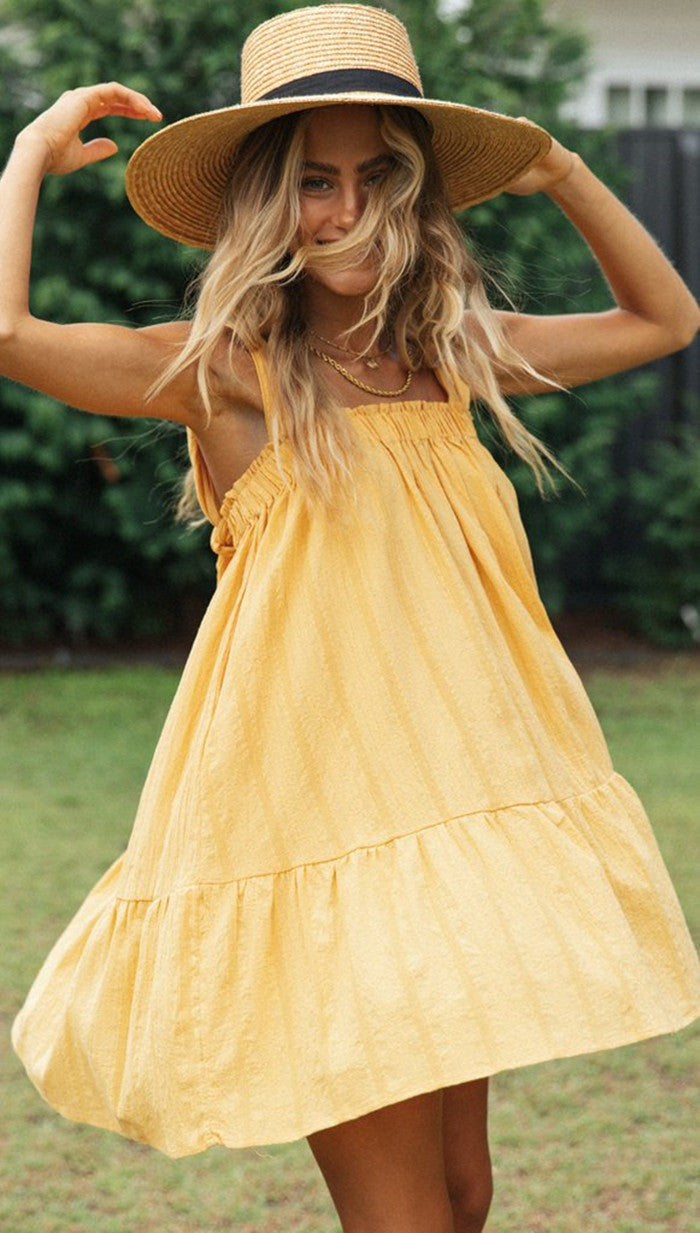 Yellow Babydoll Linen Dress