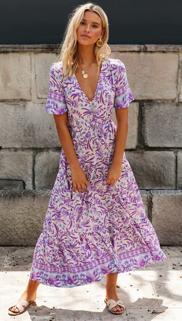 Purple Floral Button Down Dress