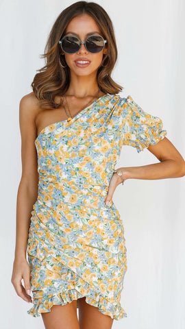 Floral One Shoulder Mini Dress