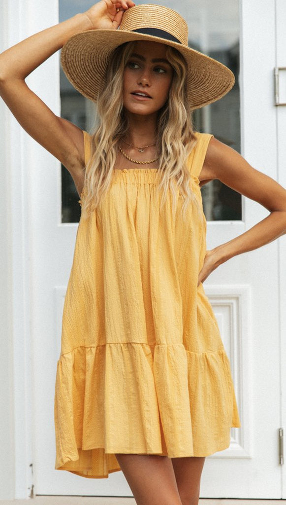 Yellow Babydoll Linen Dress Gabi Swimwear Yellow Babydoll Linen Dress Gabi Swimwear