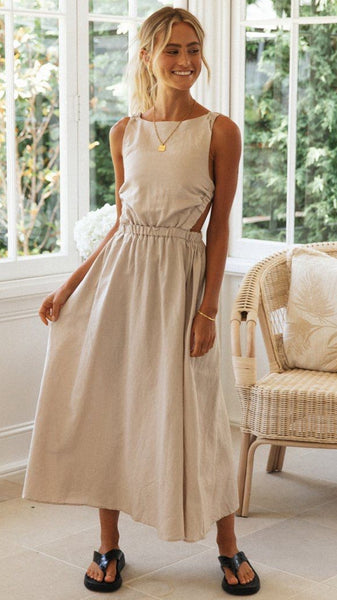 Beige Backless Maxi Dress