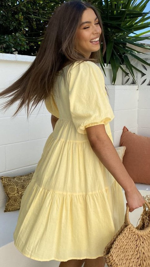 Yellow Pleated Flare Dress