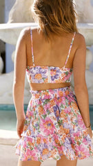 Pink Floral Crop Top and Skirt Sets