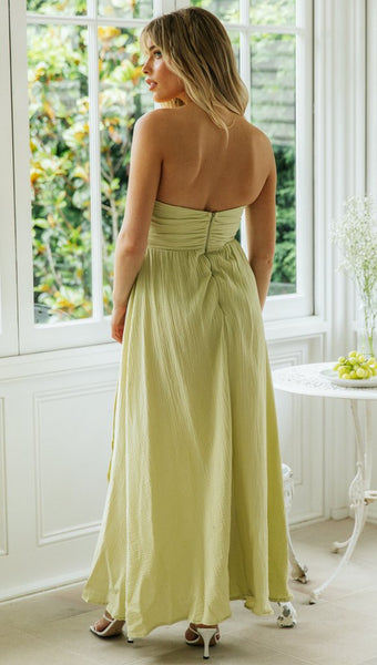 Green Bandeau High Slit Dress