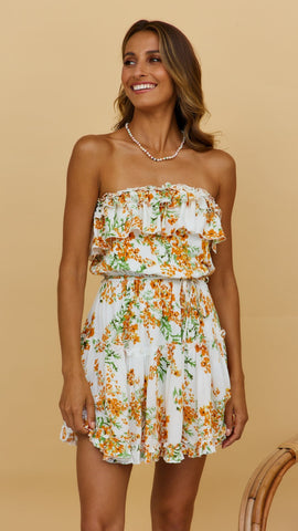 Yellow Floral Off Shoulder Dress