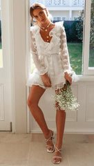 White Lace V Neck Mini Dress