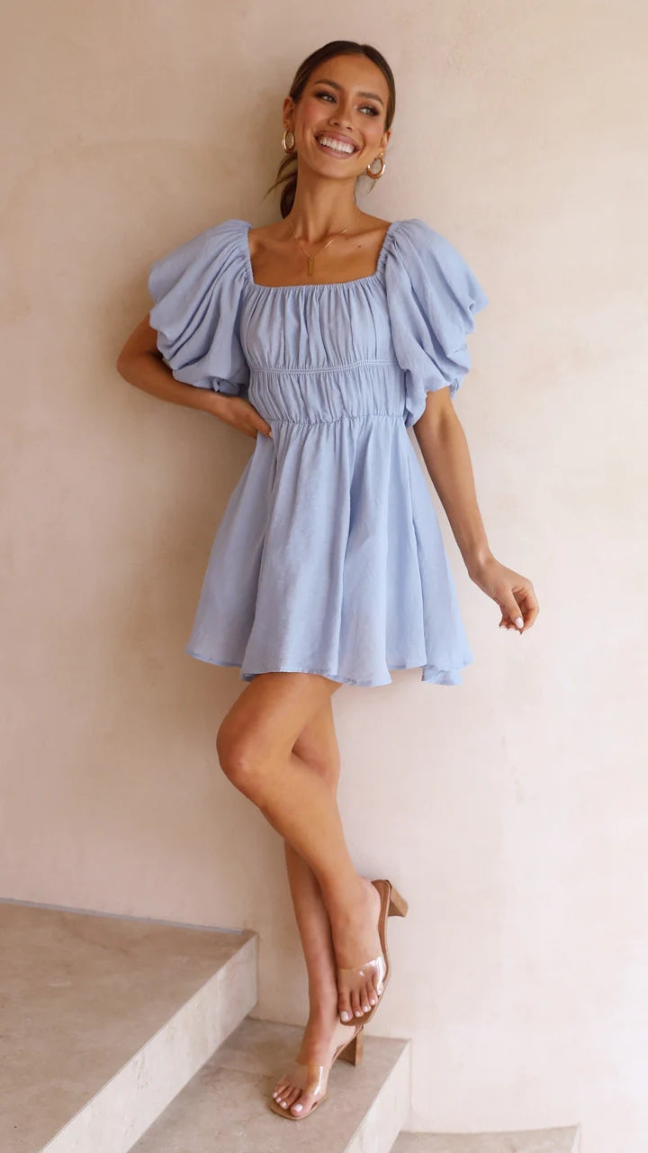 Light Blue Off Shoulder Mini Dress