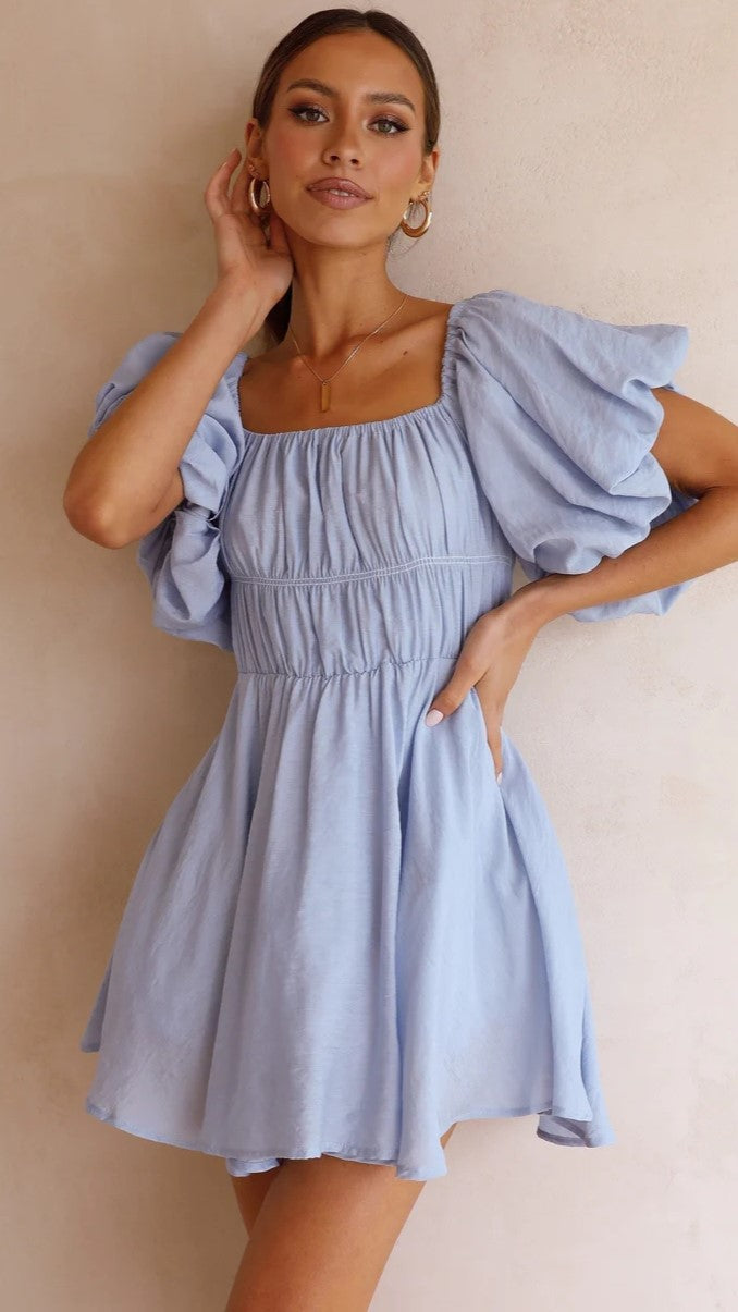 Light Blue Off Shoulder Mini Dress