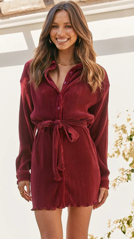 Wine Knot Long Sleeves Dress