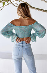 Green Floral Off the Shoulder Smocked Top