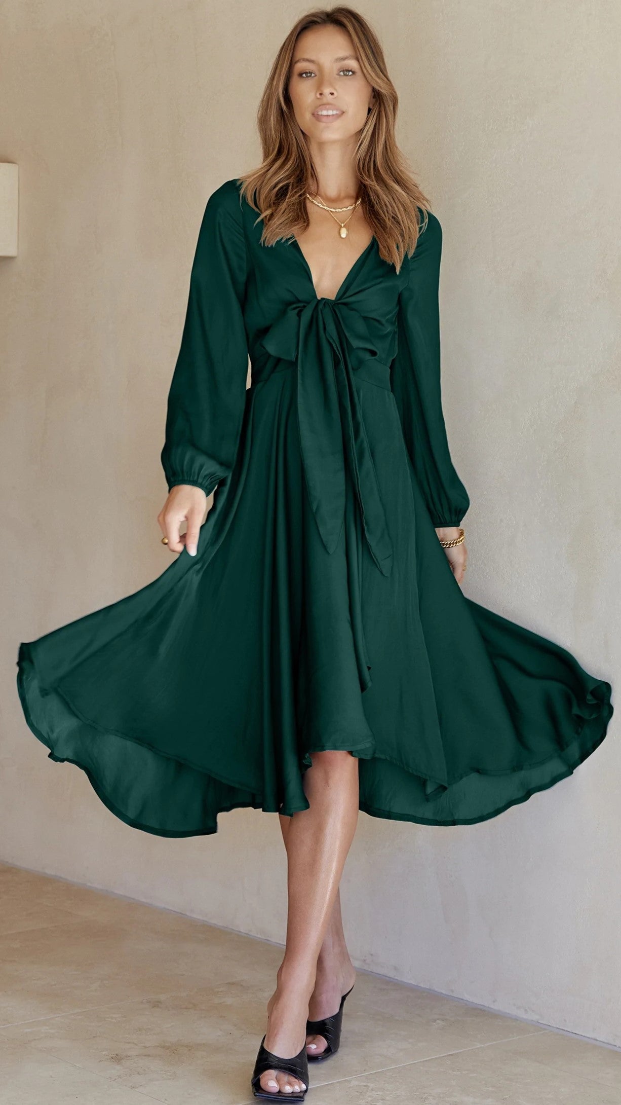 Forest Green Bowknot Midi Dress