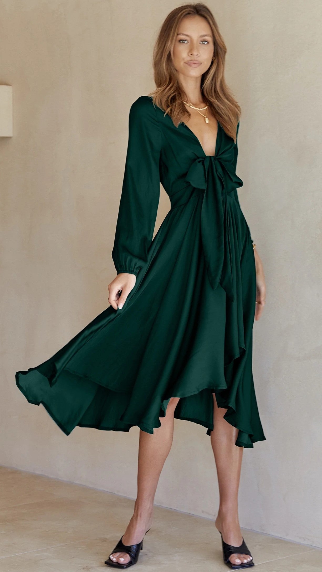 Forest Green Bowknot Midi Dress