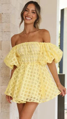 Yellow Textured Off Shoulder Dress
