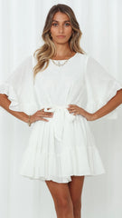 White Waist Tie Mini Dress