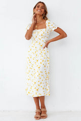 Dainty Yellow Floral Midi Dress