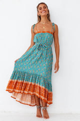 Turquoise Boho Floral Midi Dress