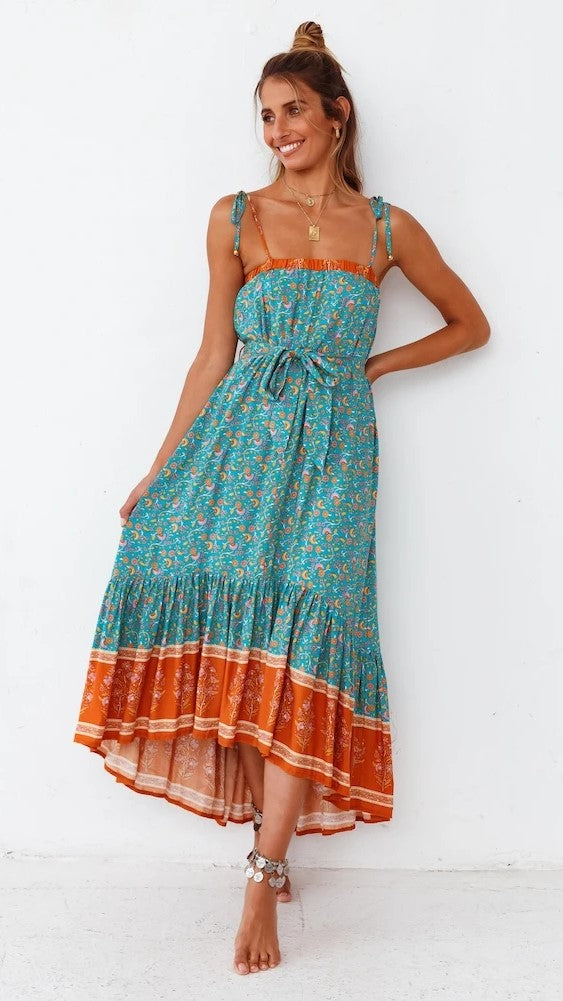 Turquoise Boho Floral Midi Dress – Gabi Swimwear Turquoise Boho Floral Midi Dress – Gabi Swimwear