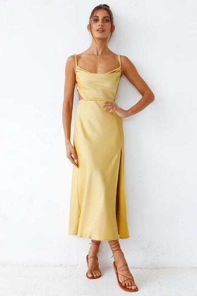 Yellow Cutout Slip Midi Dress