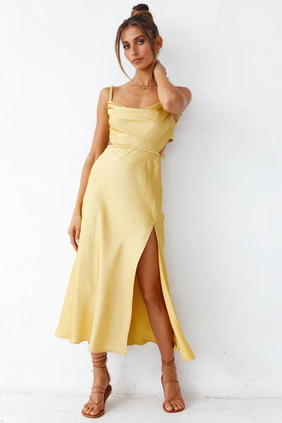 Yellow Cutout Slip Midi Dress