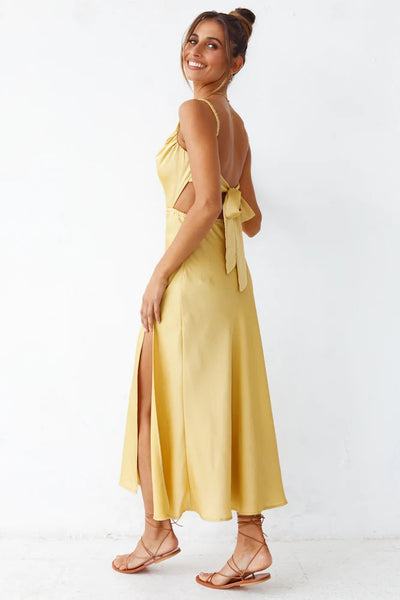 Yellow Cutout Slip Midi Dress