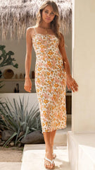 Orange Floral Slip Midi Dress