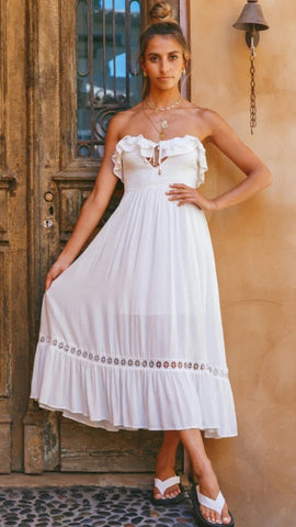 White Off Shoulder Midi Dress