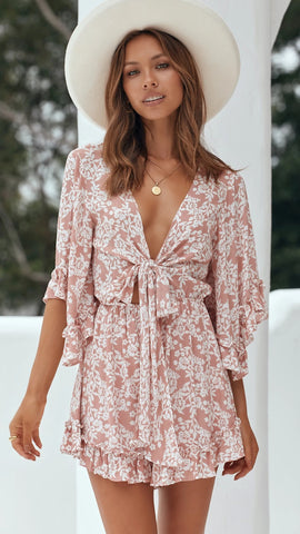 Blush Floral Waist Tie Mini Dress