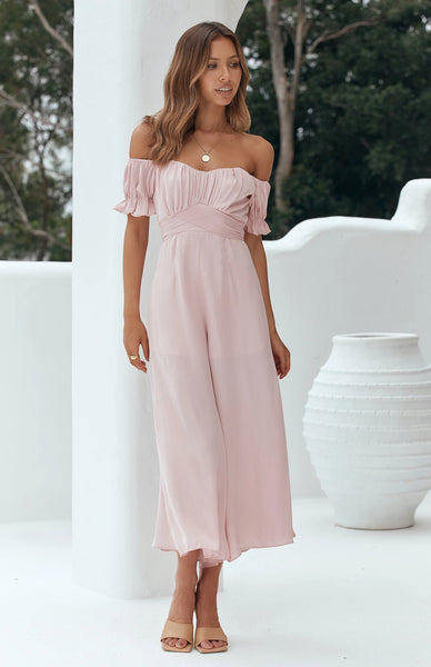 Blush Pleated Back Bowtie Jumpsuit