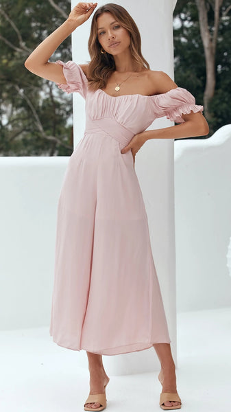 Blush Pleated Back Bowtie Jumpsuit