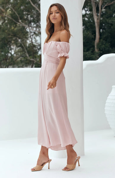 Blush Pleated Back Bowtie Jumpsuit