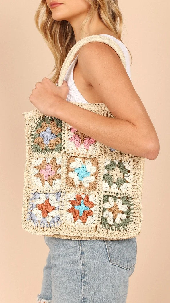 Floral Crochet Woven Bag