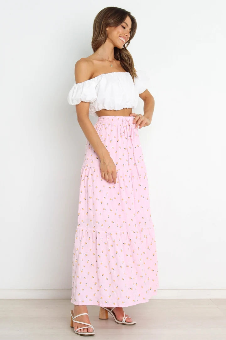 Blush Pink Floral Withdraw Maxi Skirts