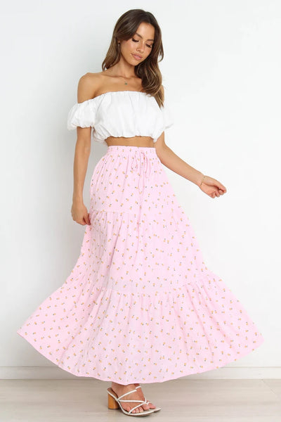 Blush Pink Floral Withdraw Maxi Skirts