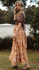 Mustard Floral Withdraw Maxi Skirts