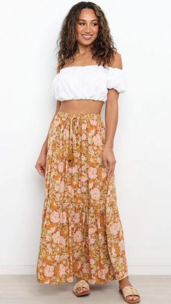 Mustard Floral Withdraw Maxi Skirts