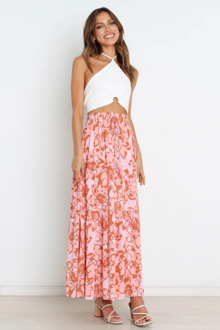 Pink Floral Withdraw Maxi Skirts