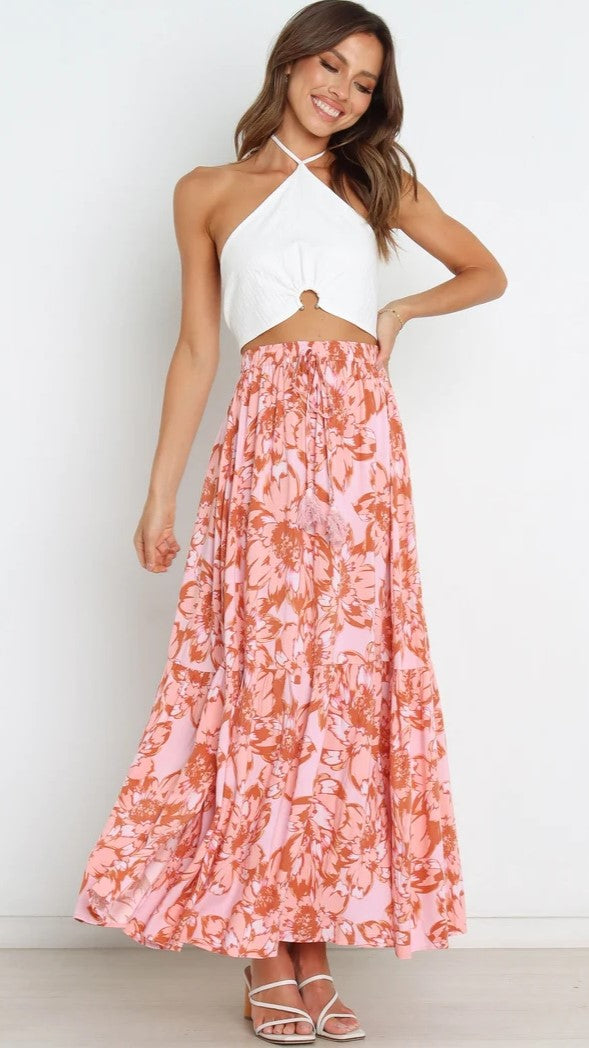 Pink Floral Withdraw Maxi Skirts