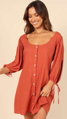 Brown Button Down Shift Dress