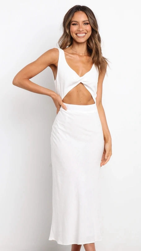 White Cutout Knit Bodycon Dress Gabi Swimwear White Cutout Knit Bodycon Dress Gabi Swimwear