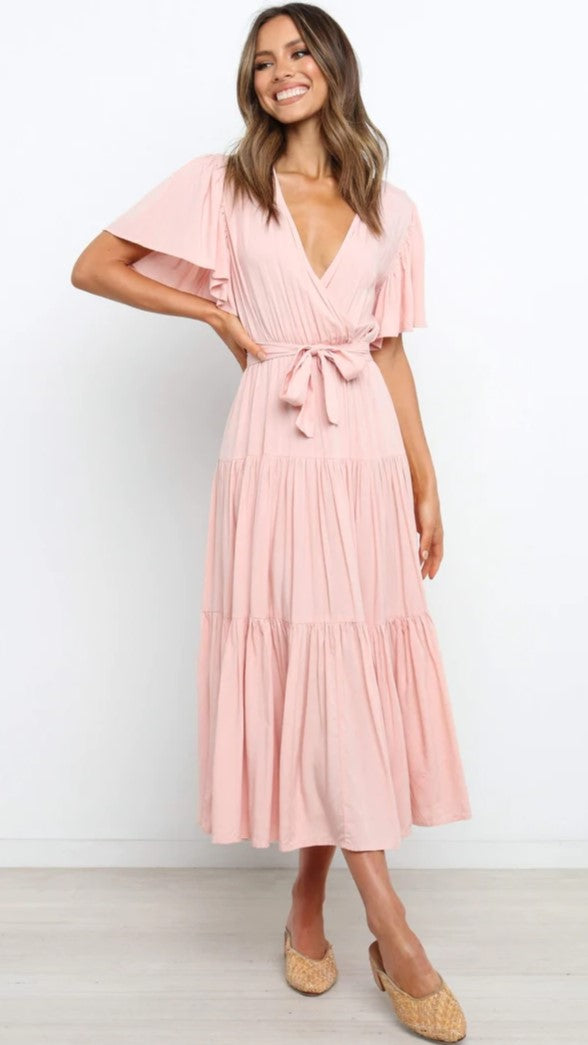 Blush Pink Knot Wrap Dress