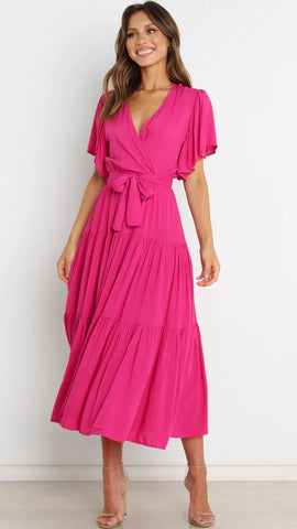 Hot Pink Knot Wrap Dress