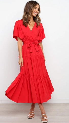 Red Knot Wrap Dress