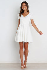 White Surplice Backless Mini Dress