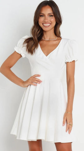 White Surplice Backless Mini Dress